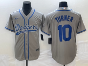 Wholesale Cheap Men's Los Angeles Dodgers #10 Justin Turner Grey With Patch Cool Base Stitched Baseball Jersey1