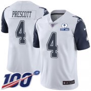 Wholesale Cheap Nike Cowboys #4 Dak Prescott White Men's Stitched With Established In 1960 Patch NFL Limited Rush 100th Season Jersey