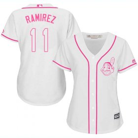 Wholesale Cheap Indians #11 Jose Ramirez White/Pink Fashion Women\'s Stitched MLB Jersey