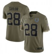 Wholesale Cheap Men's Indianapolis Colts #28 Jonathan Taylor 2022 Olive Salute To Service Limited Stitched Jersey