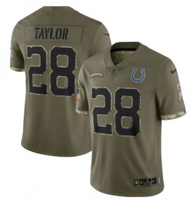 Wholesale Cheap Men\'s Indianapolis Colts #28 Jonathan Taylor 2022 Olive Salute To Service Limited Stitched Jersey