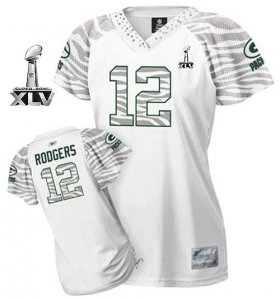 Wholesale Cheap Packers #12 Aaron Rodgers White Women\'s Zebra Field Flirt Bowl Super Bowl XLV Stitched NFL Jersey
