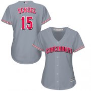 Wholesale Cheap Reds #15 Nick Senzel Grey Road Women's Stitched MLB Jersey
