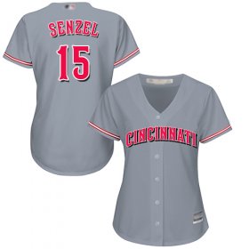 Wholesale Cheap Reds #15 Nick Senzel Grey Road Women\'s Stitched MLB Jersey