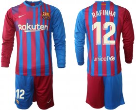 Wholesale Cheap Men 2021-2022 Club Barcelona home red blue Long Sleeve 12 Nike Soccer Jersey