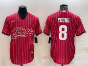 Wholesale Cheap Men's San Francisco 49ers #8 Steve Young Red Pinstripe With Patch Cool Base Stitched Baseball Jersey