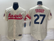 Wholesale Cheap Men's Los Angeles Angels #27 Mike Trout Cream 2022 City Connect Flex Base Stitched Jersey