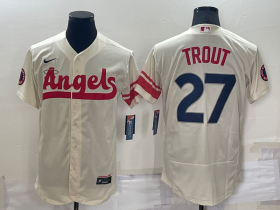 Wholesale Cheap Men\'s Los Angeles Angels #27 Mike Trout Cream 2022 City Connect Flex Base Stitched Jersey