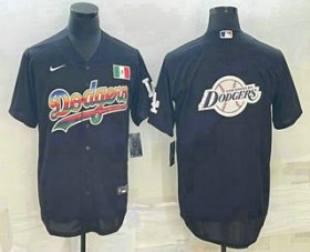 Cheap Men\'s Los Angeles Dodgers Big Logo Black Stitched MLB Cool Base Nike Fashion Jersey7