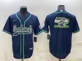 Wholesale Cheap Men's Seattle Seahawks Navy Team Big Logo With Patch Cool Base Stitched Baseball Jersey