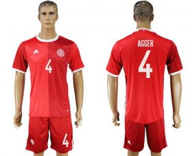 Wholesale Cheap Danmark #4 Agger Red Home Soccer Country Jersey