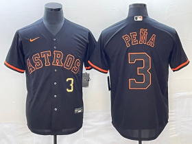 Cheap Men\'s Houston Astros #3 Jeremy Pena Number Lights Out Black Fashion Stitched MLB Cool Base Nike Jersey