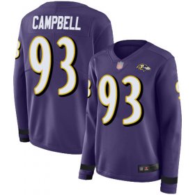 Wholesale Cheap Nike Ravens #93 Calais Campbell Purple Team Color Women\'s Stitched NFL Limited Therma Long Sleeve Jersey