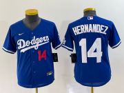 Wholesale Cheap Youth Los Angeles Dodgers #14 Enrique Hernandez Number Blue Stitched Cool Base Nike Jersey