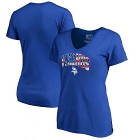 Wholesale Cheap Women\'s Minnesota Vikings NFL Pro Line by Fanatics Branded Royal Banner Wave V-Neck T-Shirt