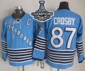 Wholesale Cheap Penguins #87 Sidney Crosby Light Blue CCM Throwback 2017 Stanley Cup Finals Champions Stitched NHL Jersey