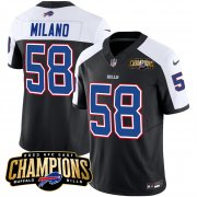 Cheap Men's Buffalo Bills #58 Matt Milano Black White 2023 F.U.S.E. AFC East Champions With 4-star C Ptach Football Stitched Jersey