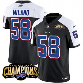 Cheap Men\'s Buffalo Bills #58 Matt Milano Black White 2023 F.U.S.E. AFC East Champions With 4-star C Ptach Football Stitched Jersey