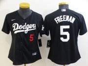 Wholesale Cheap Women's Los Angeles Dodgers #5 Freddie Freeman Black 2022 Number Cool Base Stitched Nike Jersey