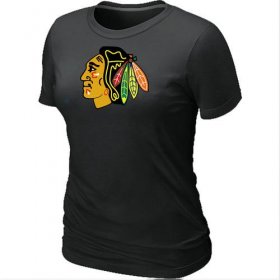 Wholesale Cheap Women\'s Chicago Blackhawks Big & Tall Logo Black NHL T-Shirt