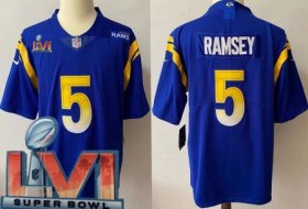 Wholesale Cheap Men\'s Los Angeles Rams #5 Jalen Ramsey Limited Blue 2022 Super Bowl LVI Bound Vapor Jersey