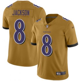 Wholesale Cheap Nike Ravens #8 Lamar Jackson Gold Men\'s Stitched NFL Limited Inverted Legend Jersey