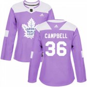 Wholesale Cheap Women's Toronto Maple Leafs #36 Jack Campbell Adidas Authentic Purple Fights Cancer Practice Jersey