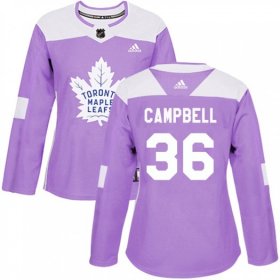 Wholesale Cheap Women\'s Toronto Maple Leafs #36 Jack Campbell Adidas Authentic Purple Fights Cancer Practice Jersey