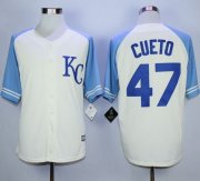 Wholesale Cheap Royals #47 Johnny Cueto Cream Exclusive Vintage Stitched MLB Jersey