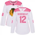 Wholesale Cheap Adidas Blackhawks #12 Alex DeBrincat White/Pink Authentic Fashion Women's Stitched NHL Jersey