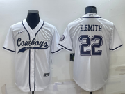 Wholesale Men's Dallas Cowboys #22 Emmitt Smith White Stitched Cool Base Nike Baseball Jersey
