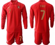 Wholesale Cheap Men 2021 European Cup Portugal home red Long sleeve 7 Soccer Jersey