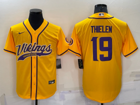 Wholesale Cheap Men\'s Minnesota Vikings #19 Adam Thielen Yellow With Patch Cool Base Stitched Baseball Jersey