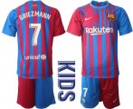 Wholesale Cheap Youth 2021-2022 Club Barcelona home red 7 Nike Soccer Jerseys