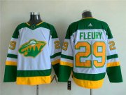 Wholesale Cheap Men's Minnesota Wild #29 Marc-Andre Fleury White Green Stitched Jersey