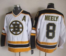 Wholesale Cheap Bruins #8 Cam Neely White/Black CCM Throwback Stitched NHL Jersey