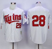 Wholesale Cheap Mitchell And Ness Twins #28 Bert Blyleven White(Blue Strip) Throwback Stitched MLB Jersey
