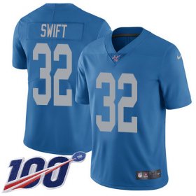 Wholesale Cheap Nike Lions #32 D\'Andre Swift Blue Throwback Youth Stitched NFL 100th Season Vapor Untouchable Limited Jersey