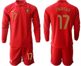 Wholesale Cheap Men 2021 European Cup Portugal home red Long sleeve 17 Soccer Jersey