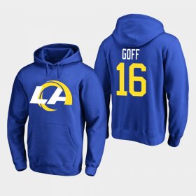 Wholesale Cheap Los Angeles Rams #16 Jared Goff Men\'s 2020 New Logo Royal Pullover Hoodie