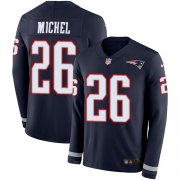 Wholesale Cheap Nike Patriots #26 Sony Michel Navy Blue Team Color Men's Stitched NFL Limited Therma Long Sleeve Jersey