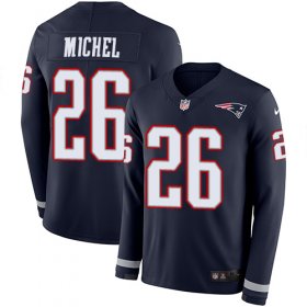 Wholesale Cheap Nike Patriots #26 Sony Michel Navy Blue Team Color Men\'s Stitched NFL Limited Therma Long Sleeve Jersey