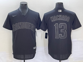 Wholesale Cheap Men\'s San Diego Padres #13 Manny Machado Black Pullover Turn Back The Clock Stitched Cool Base Jersey