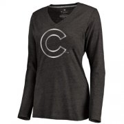 Wholesale Cheap Women's Chicago Cubs Platinum Collection Long Sleeve V-Neck Tri-Blend T-Shirt Black