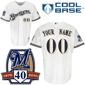 Wholesale Cheap Brewers Personalized Authentic White Cool Base w/40th Anniversary Patch MLB Jersey (S-3XL)