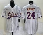 Wholesale Cheap Men's Los Angeles Lakers #24 Kobe Bryant White Pinstripe With Patch Cool Base Stitched Baseball Jersey1