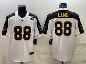 Wholesale Cheap Men\'s Dallas Cowboys #88 CeeDee Lamb White Gold Edition With 1960 Patch Limited Stitched Football Jersey