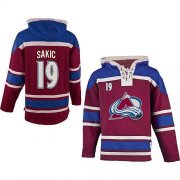 Wholesale Cheap Avalanche #19 Joe Sakic Red Sawyer Hooded Sweatshirt Stitched NHL Jersey