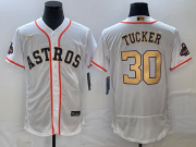 Wholesale Cheap Men's Houston Astros #30 Kyle Tucker 2023 White Gold World Serise Champions Patch Flex Base Stitched Jersey