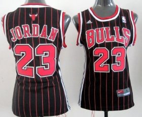 Wholesale Cheap Chicago Bulls #23 Michael Jordan Black Pinstripe Womens Jersey